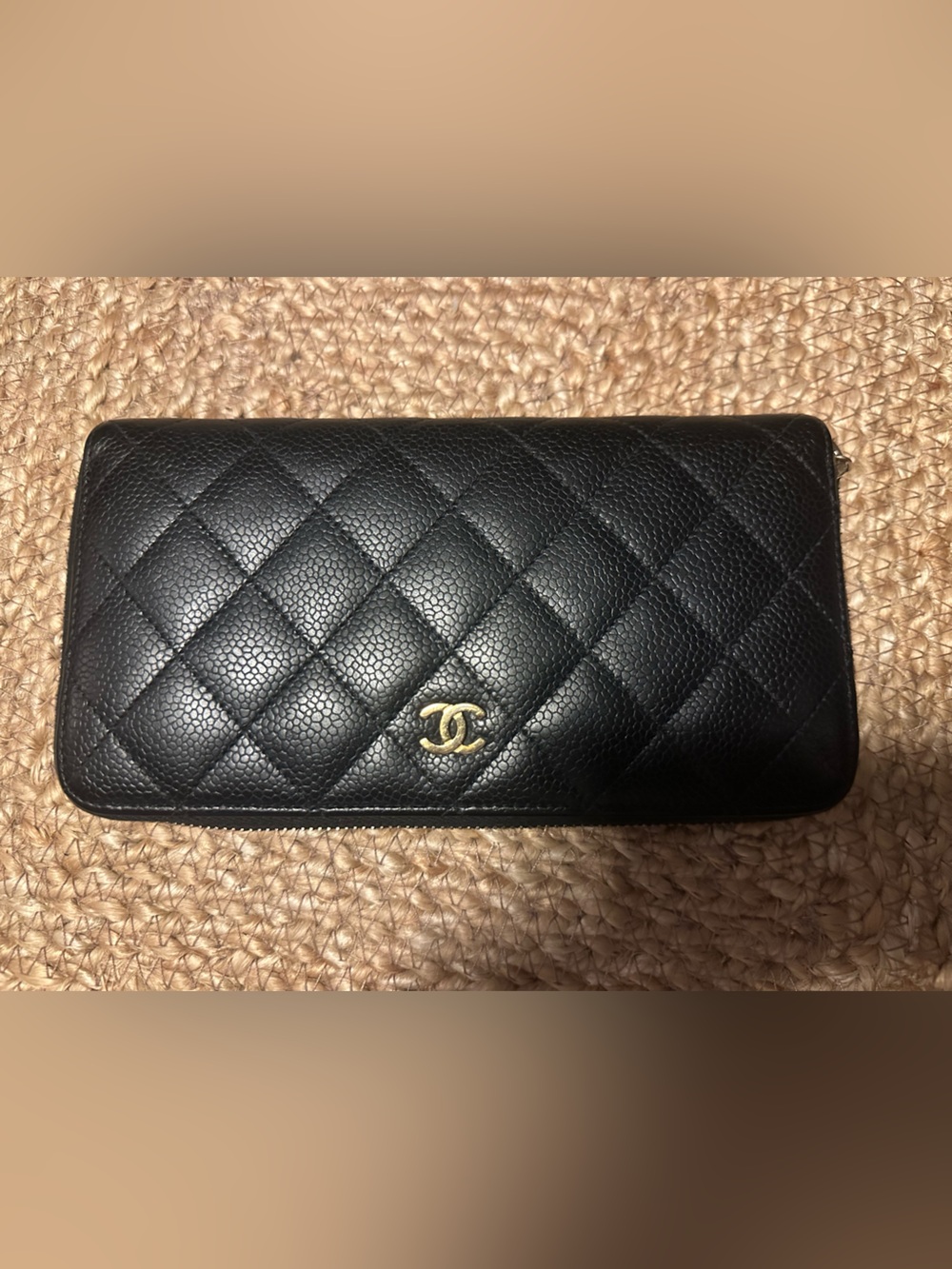 Chanel Black Caviar Quilted Large Zip Around Wallet Gold Hardware